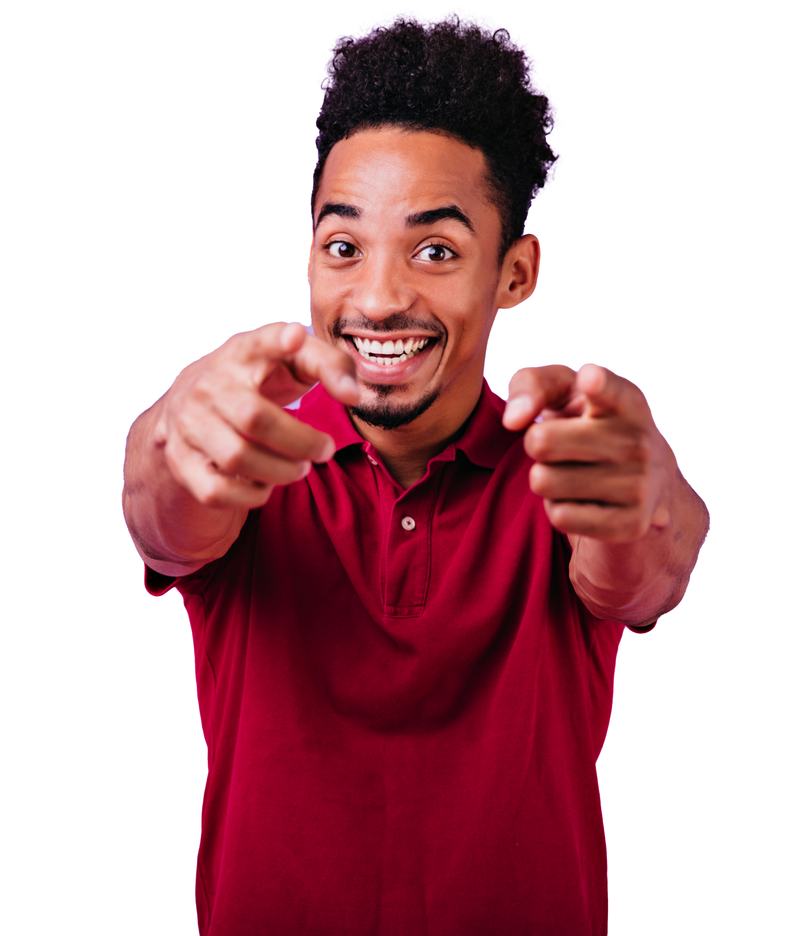inspired african guy pointing finger laughing positive black man smiling